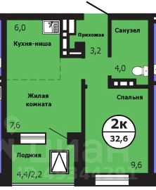 2-комн.кв., 32,4 м², 5/19 этаж