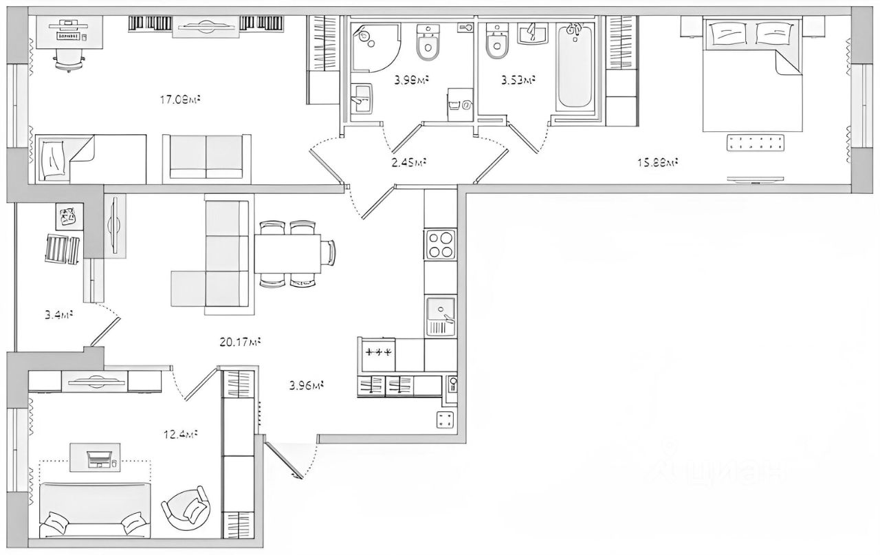 Планировка этой квартиры по данным Циан