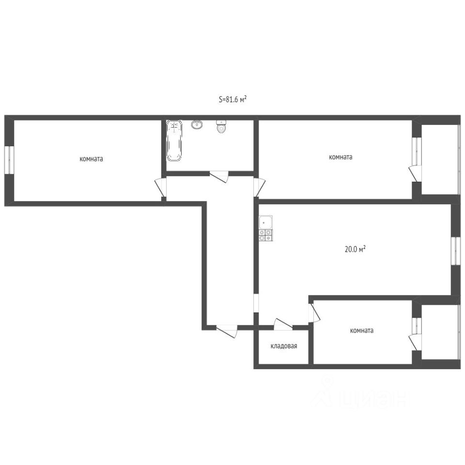 Планировка этой квартиры по данным Циан