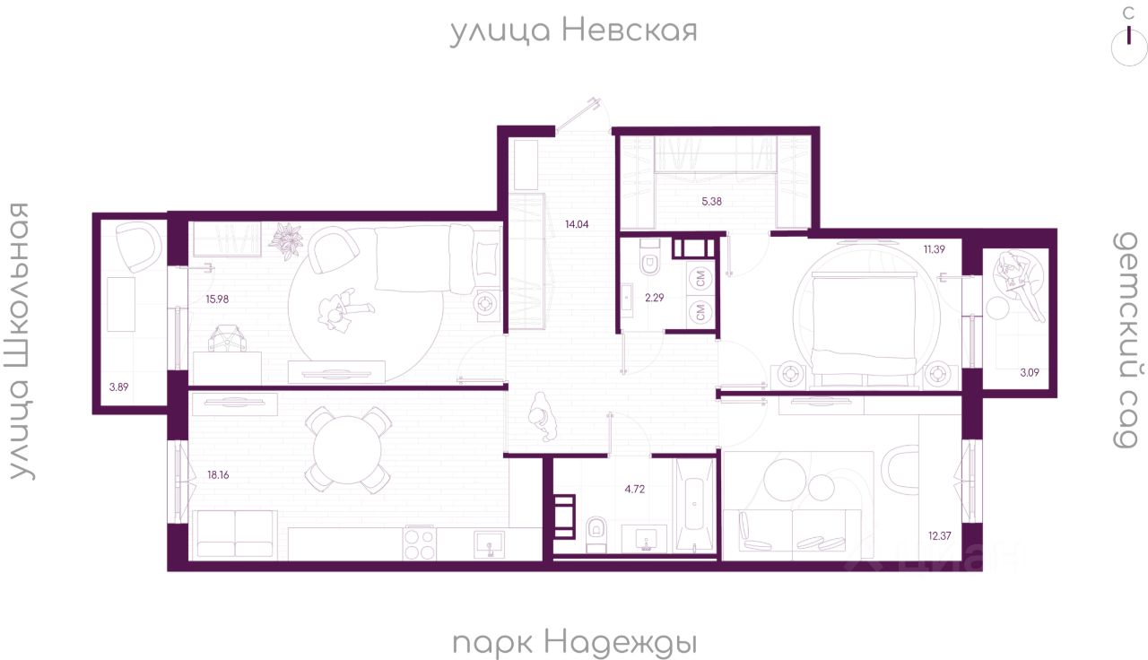 3-комн.кв., 86,4 м², 5/5 этаж