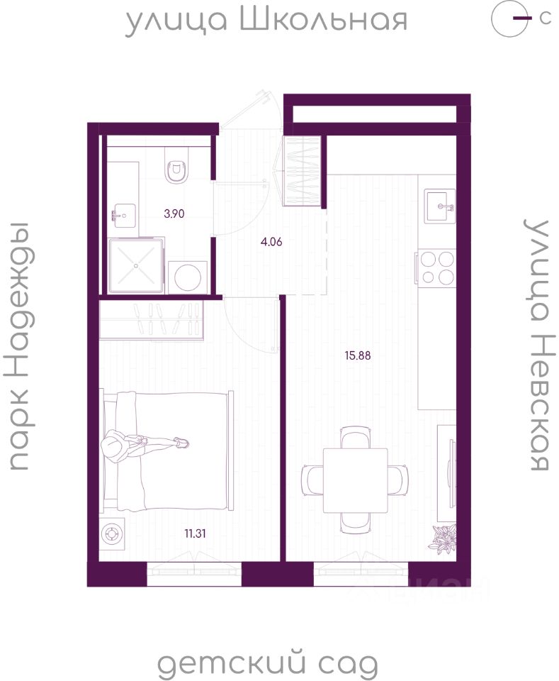 1-комн.кв., 35,1 м², 1/5 этаж