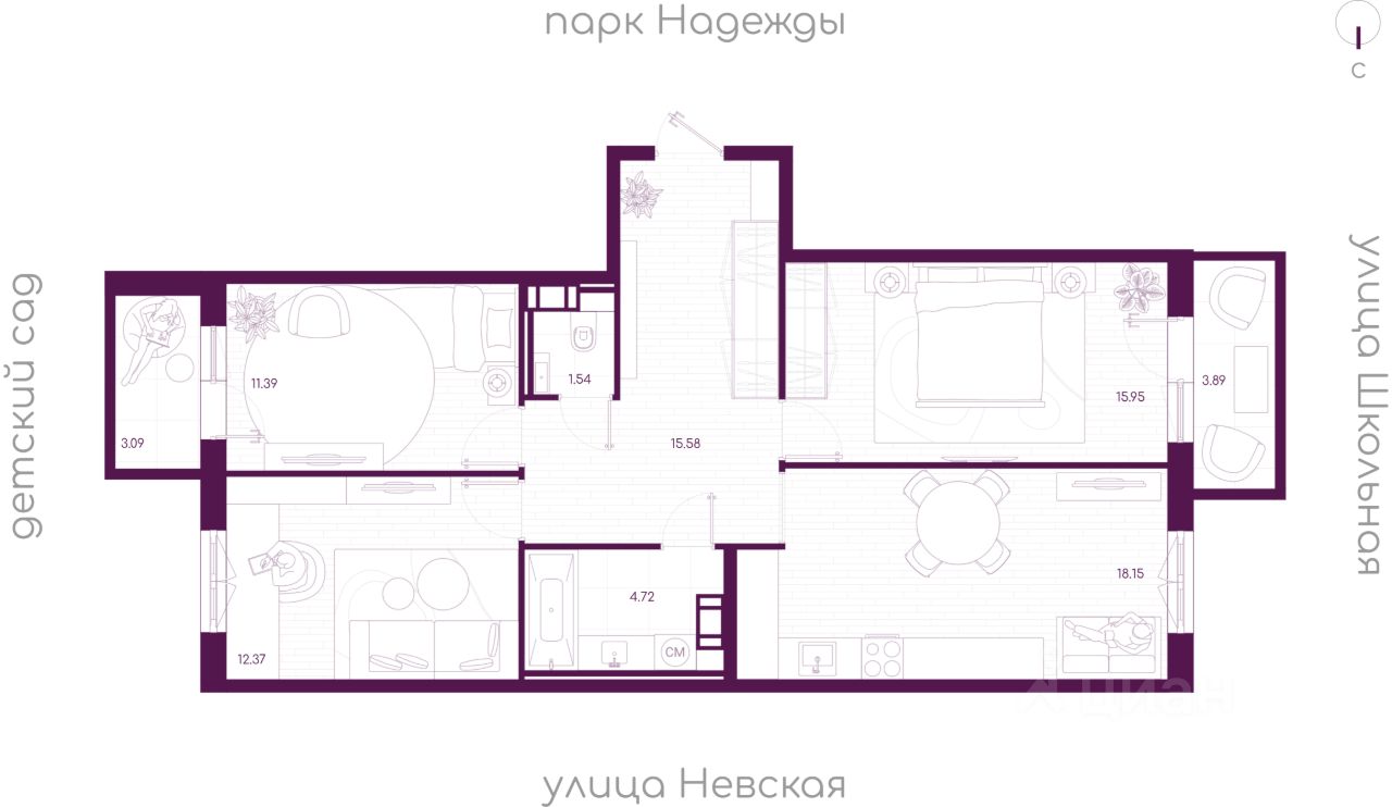 3-комн.кв., 81,8 м², 2/5 этаж