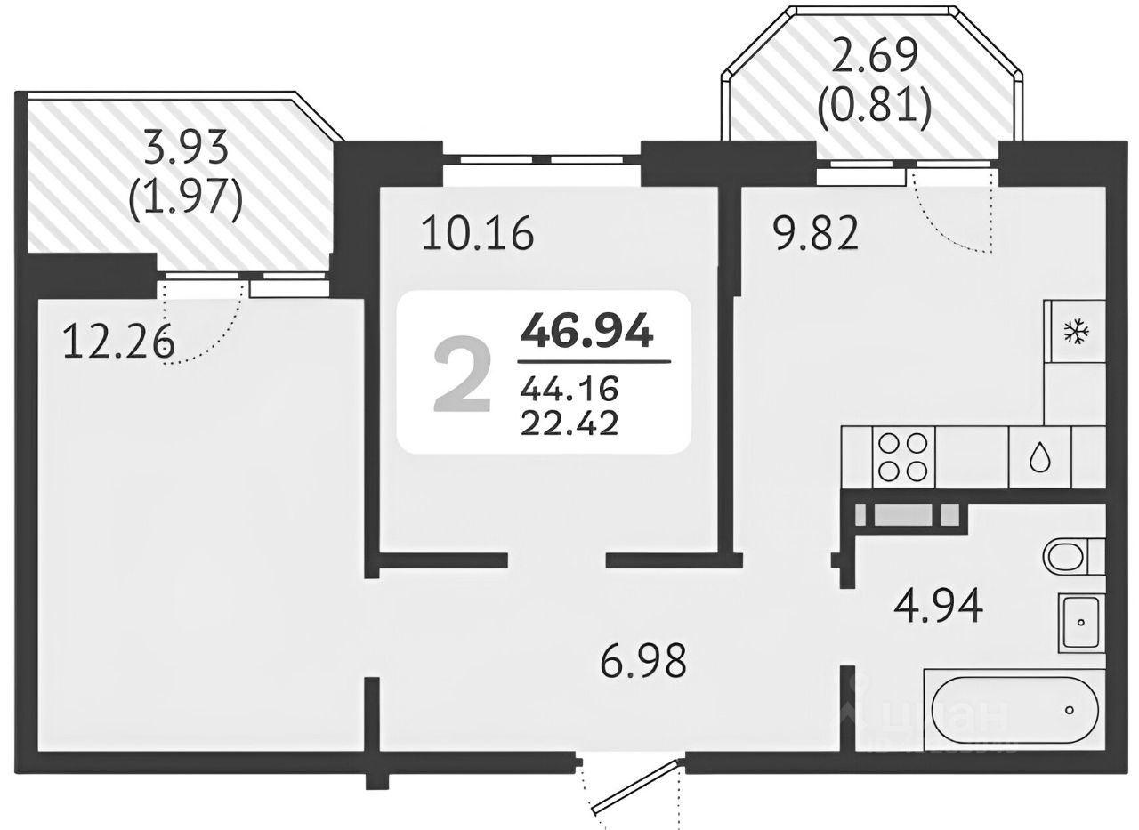 Планировка этой квартиры по данным Циан