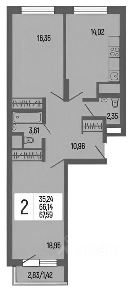 Планировка этой квартиры по данным Циан