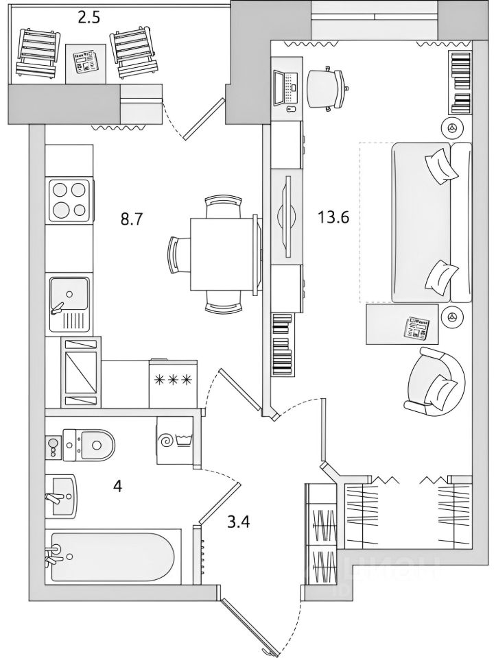 Планировка этой квартиры по данным Циан