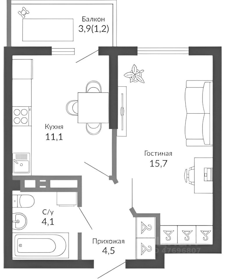 Планировка этой квартиры по данным Циан