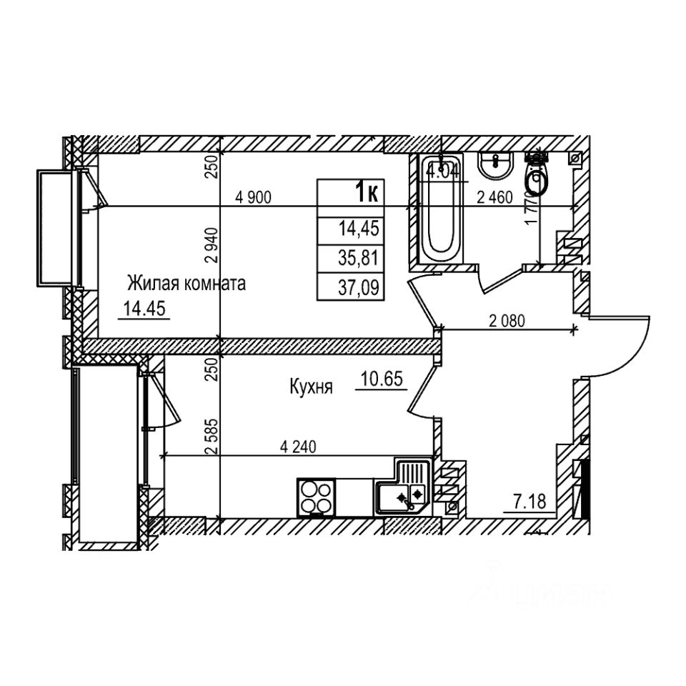 1-комн.кв., 35,8 м², 2/29 этаж