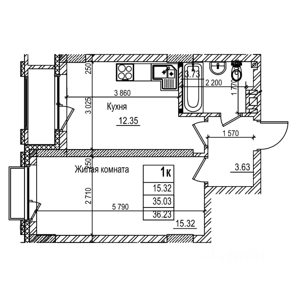 1-комн.кв., 35 м², 2/29 этаж