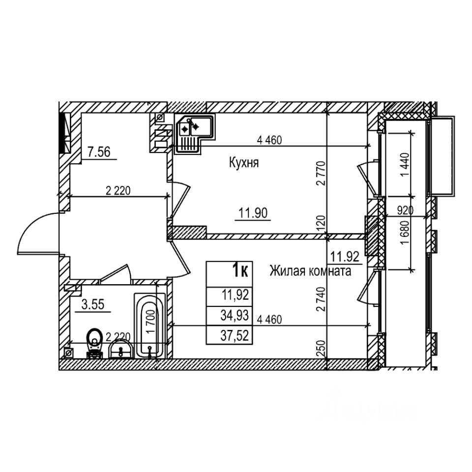 1-комн.кв., 34,9 м², 2/29 этаж