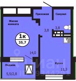 1-комн.кв., 35,5 м², 7/19 этаж
