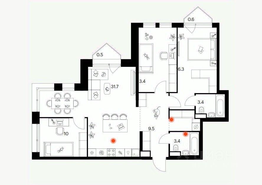 3-комн.кв., 92 м², 4/30 этаж