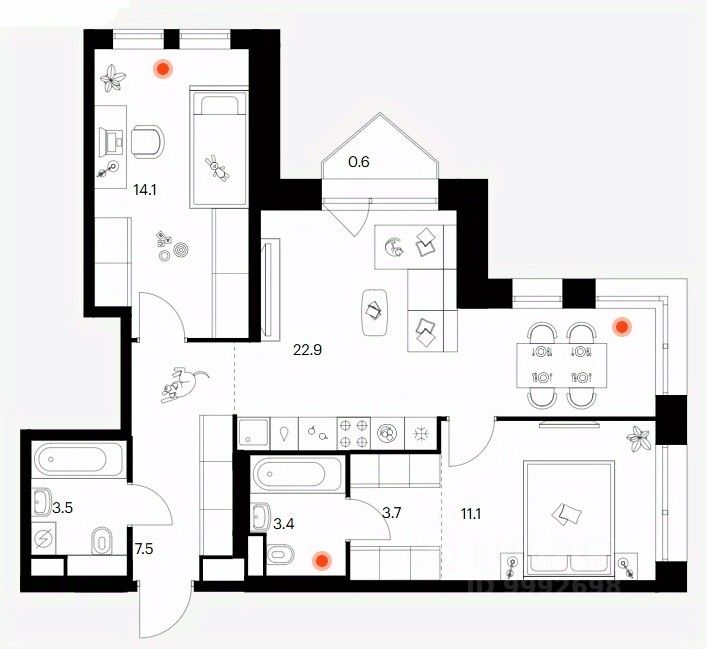 2-комн.кв., 66,8 м², 4/30 этаж