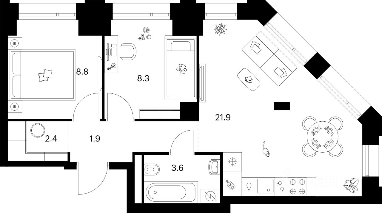 2-комн.кв., 49,5 м², 17/24 этаж