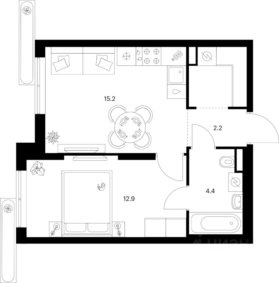 1-комн.кв., 38 м², 8/16 этаж