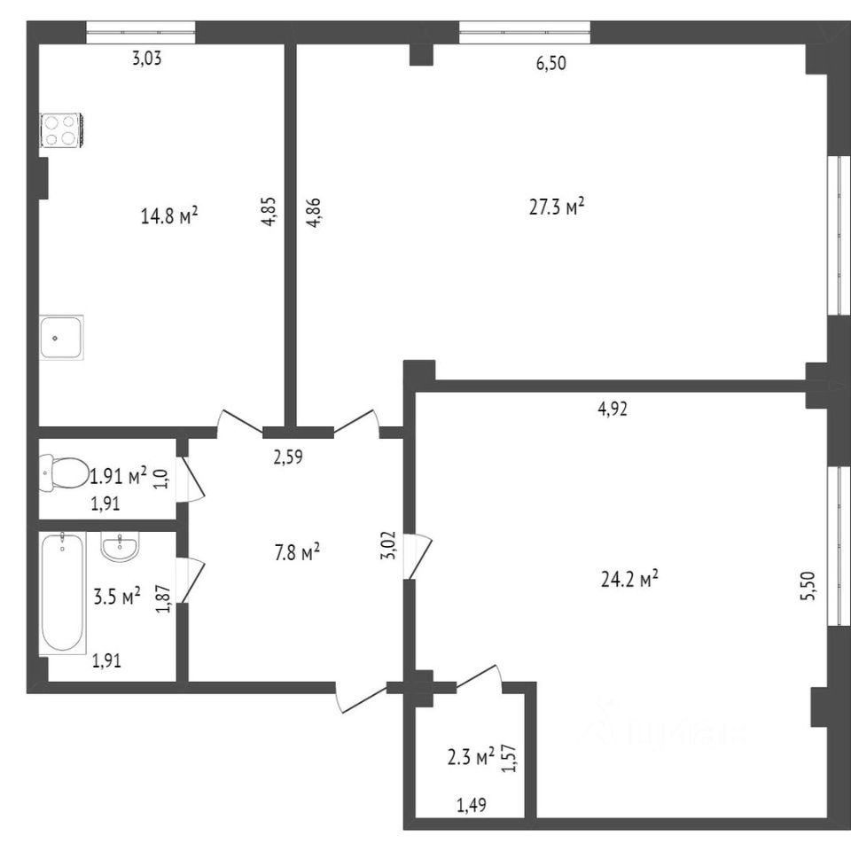 Планировка этой квартиры по данным Циан
