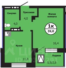 1-комн.кв., 38,7 м², 7/19 этаж