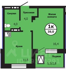 1-комн.кв., 40,2 м², 2/19 этаж