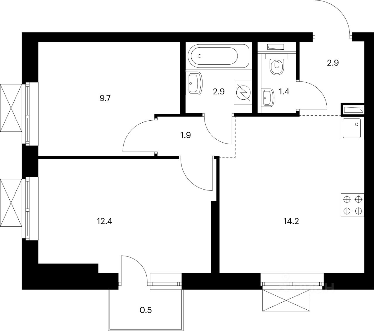 1-комн.кв., 39,4 м², 4/25 этаж