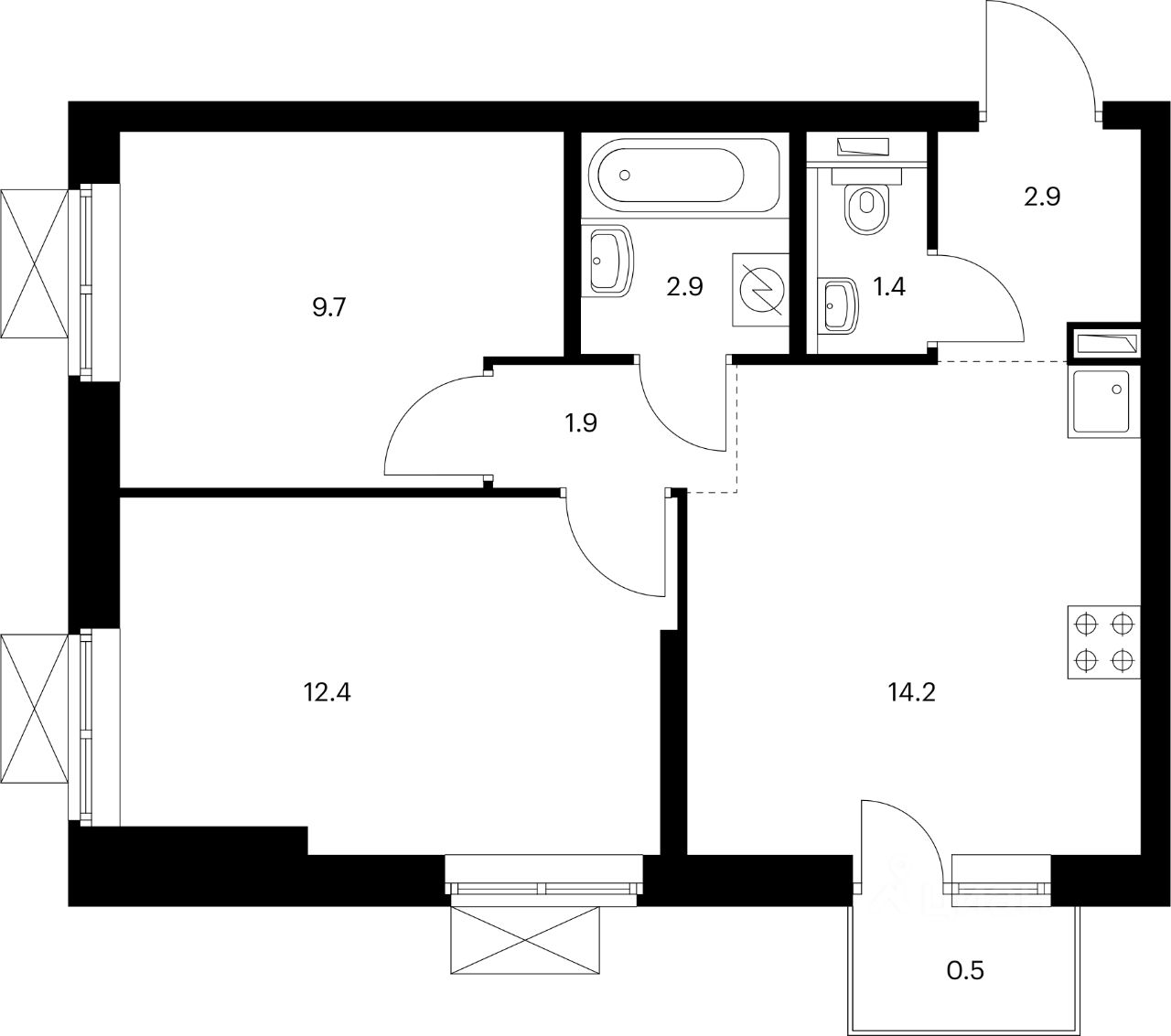 1-комн.кв., 38,9 м², 7/25 этаж