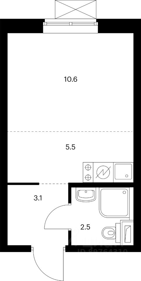Студия, 22,7 м², 16/25 этаж