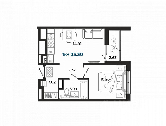 Планировка этой квартиры по данным Циан