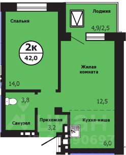 2-комн.кв., 41,5 м², 2/19 этаж