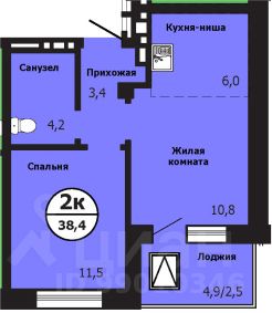 2-комн.кв., 38 м², 1/19 этаж