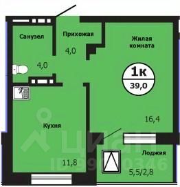 1-комн.кв., 38,7 м², 3/19 этаж