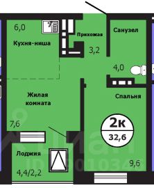 2-комн.кв., 32,3 м², 8/19 этаж