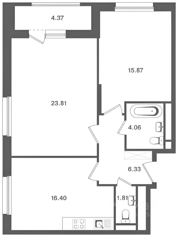 Планировка этой квартиры по данным Циан