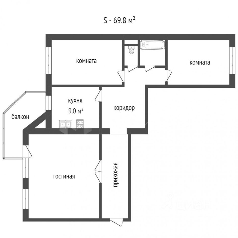 Планировка этой квартиры по данным Циан