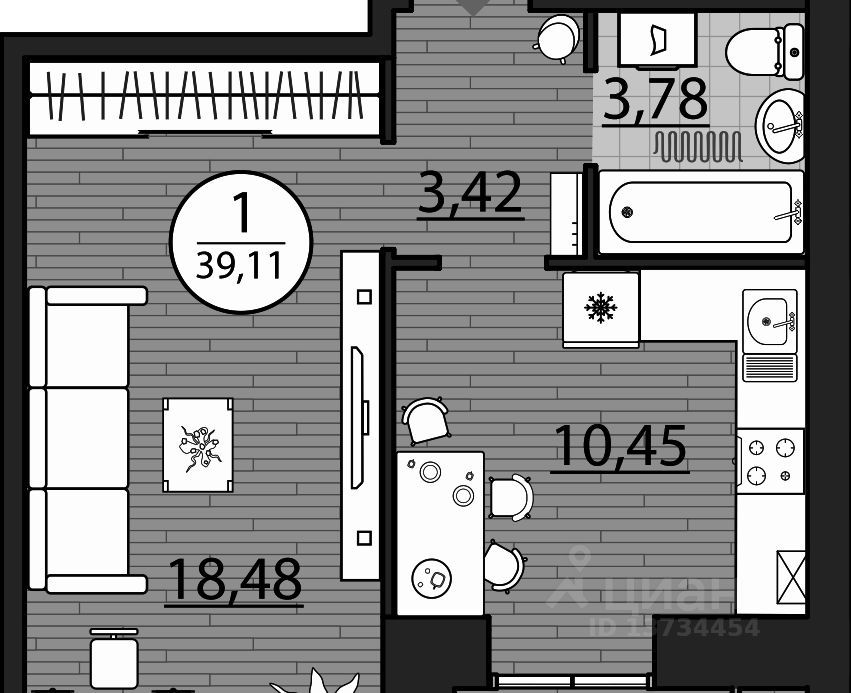 Планировка этой квартиры по данным Циан