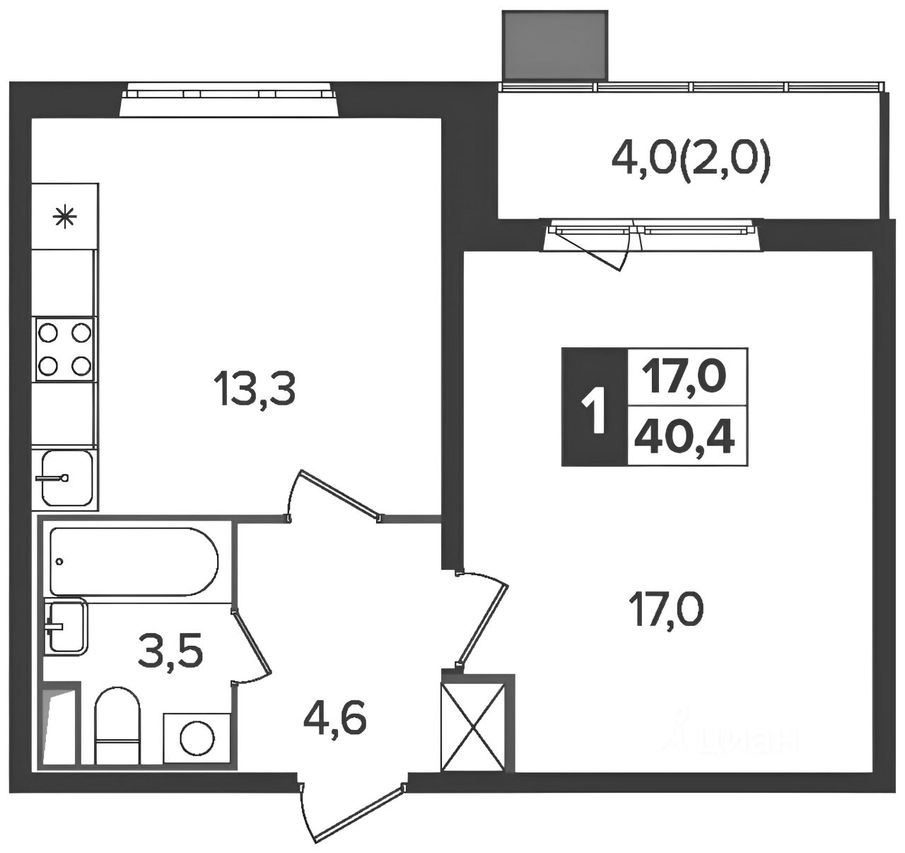 Планировка этой квартиры по данным Циан