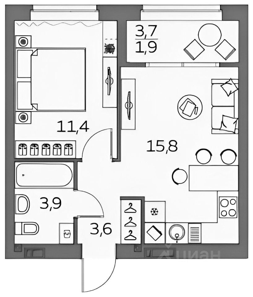 Планировка этой квартиры по данным Циан