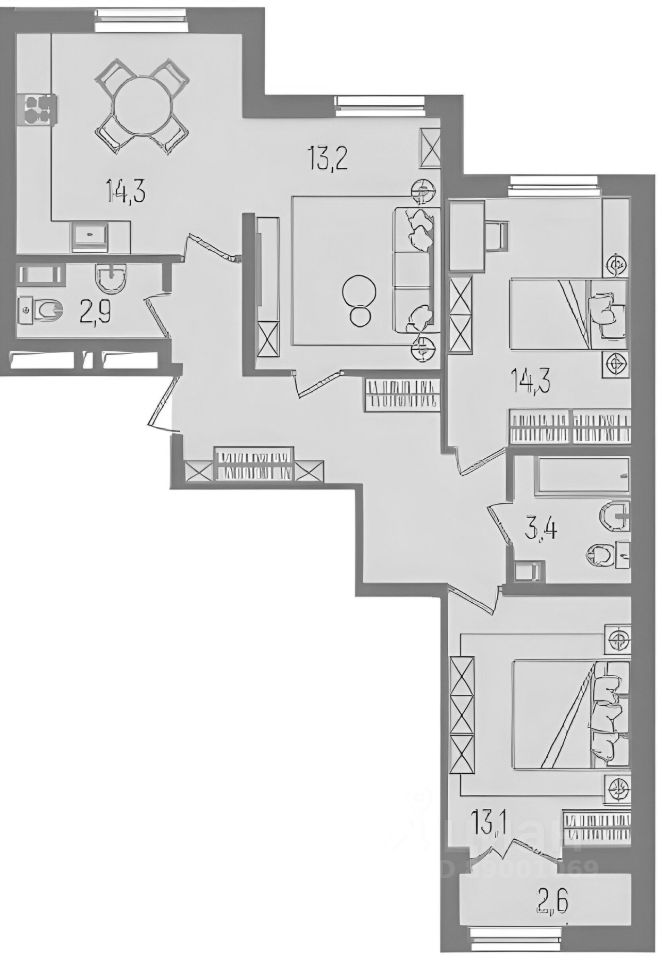 Планировка этой квартиры по данным Циан