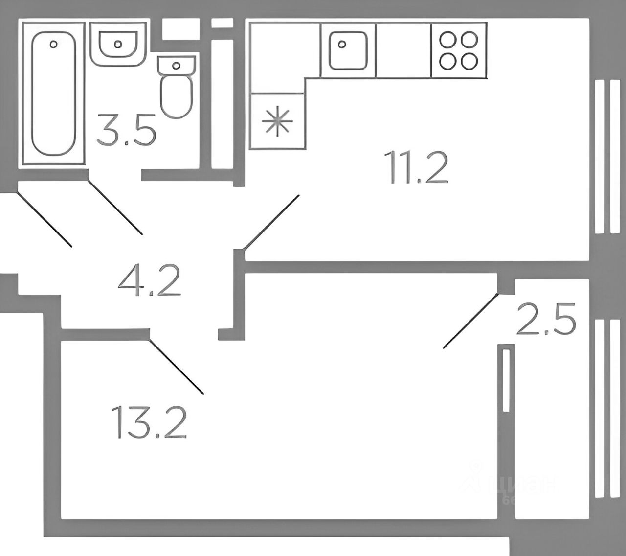 Планировка этой квартиры по данным Циан