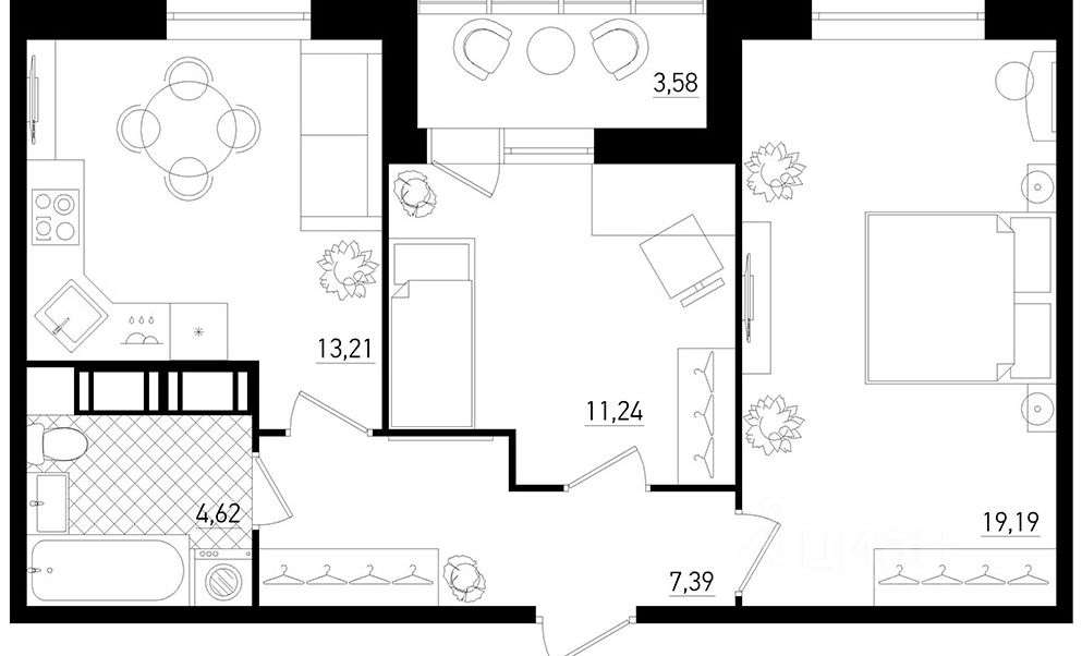 Планировка этой квартиры по данным Циан