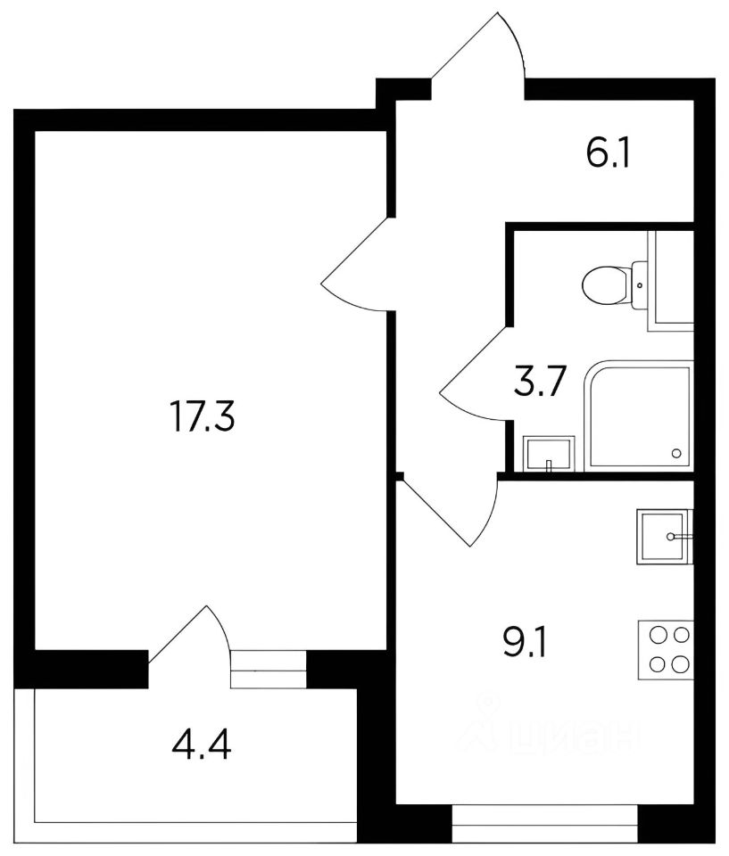 Планировка этой квартиры по данным Циан