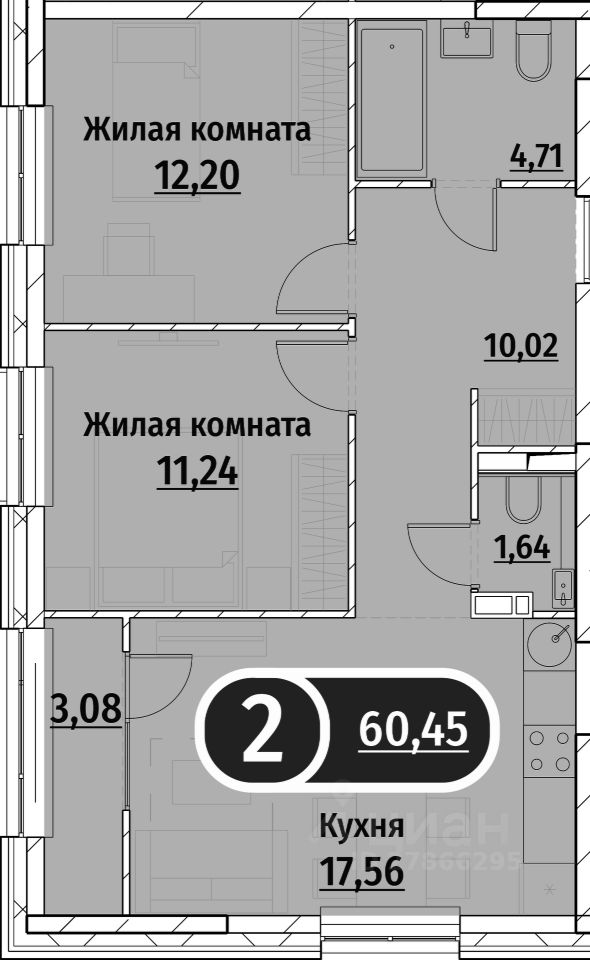 Планировка этой квартиры по данным Циан