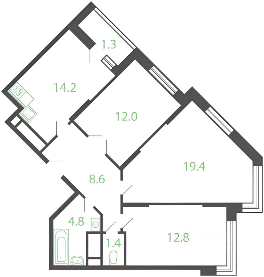 Планировка этой квартиры по данным Циан