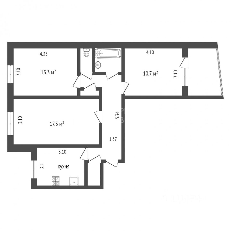 Планировка этой квартиры по данным Циан