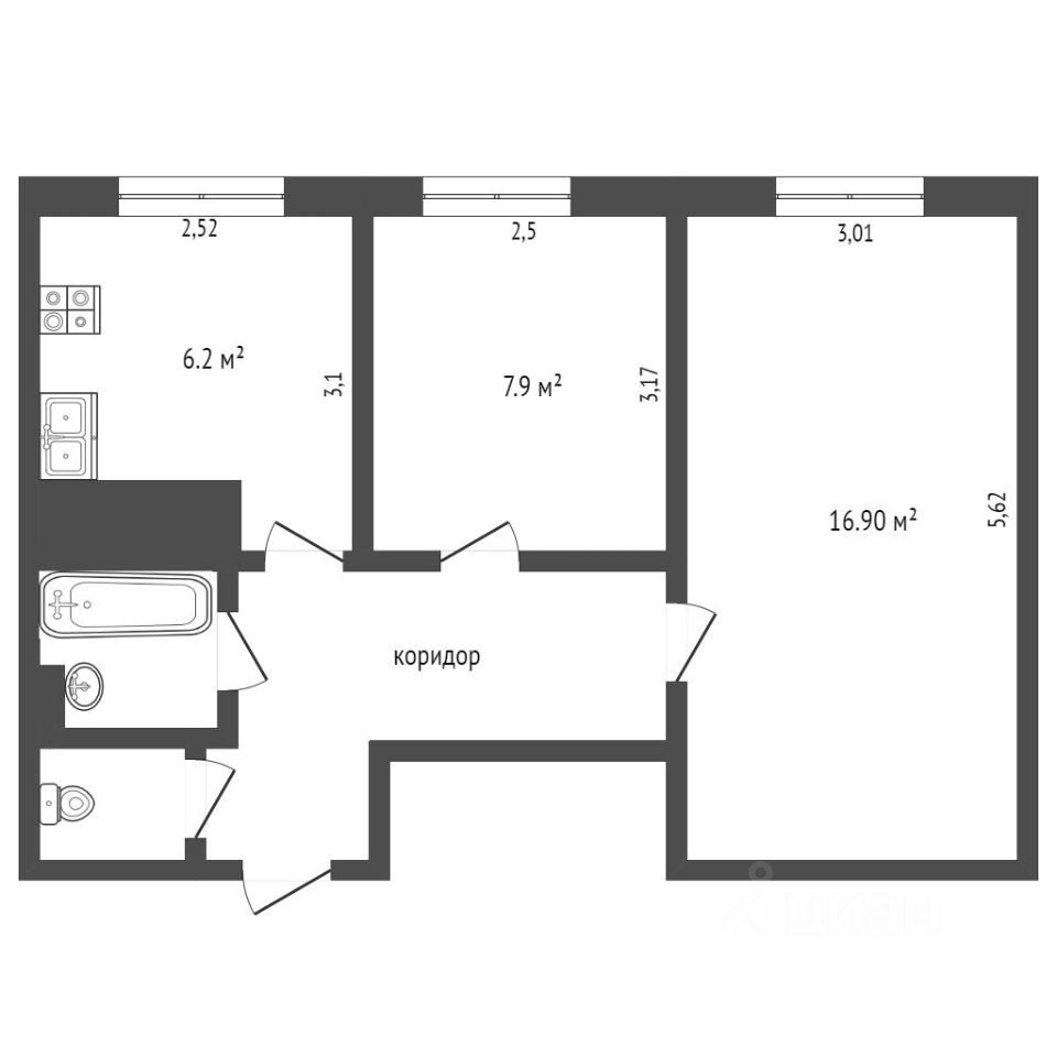 Планировка этой квартиры по данным Циан