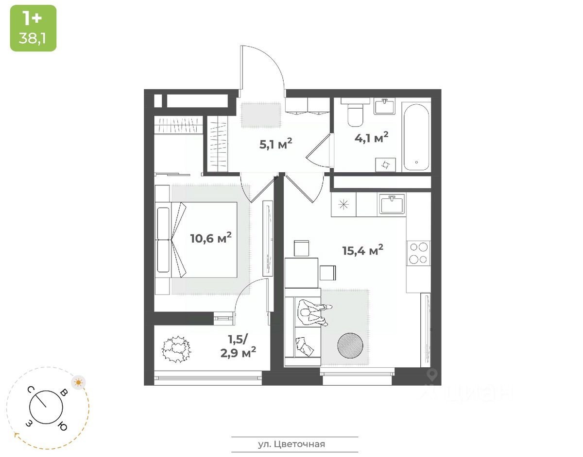 1-комн.кв., 36,7 м², 17/17 этаж