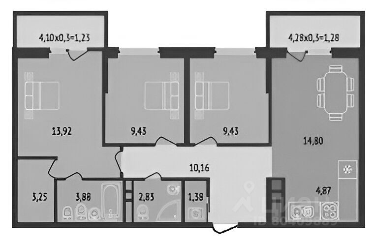 Планировка этой квартиры по данным Циан