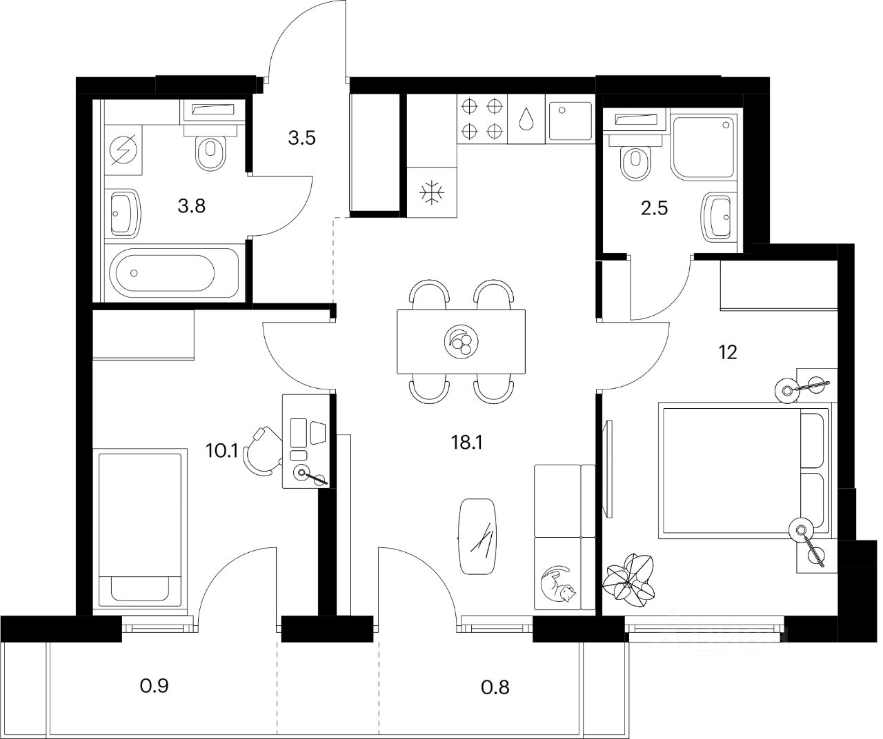 2-комн.кв., 51,7 м², 8/24 этаж