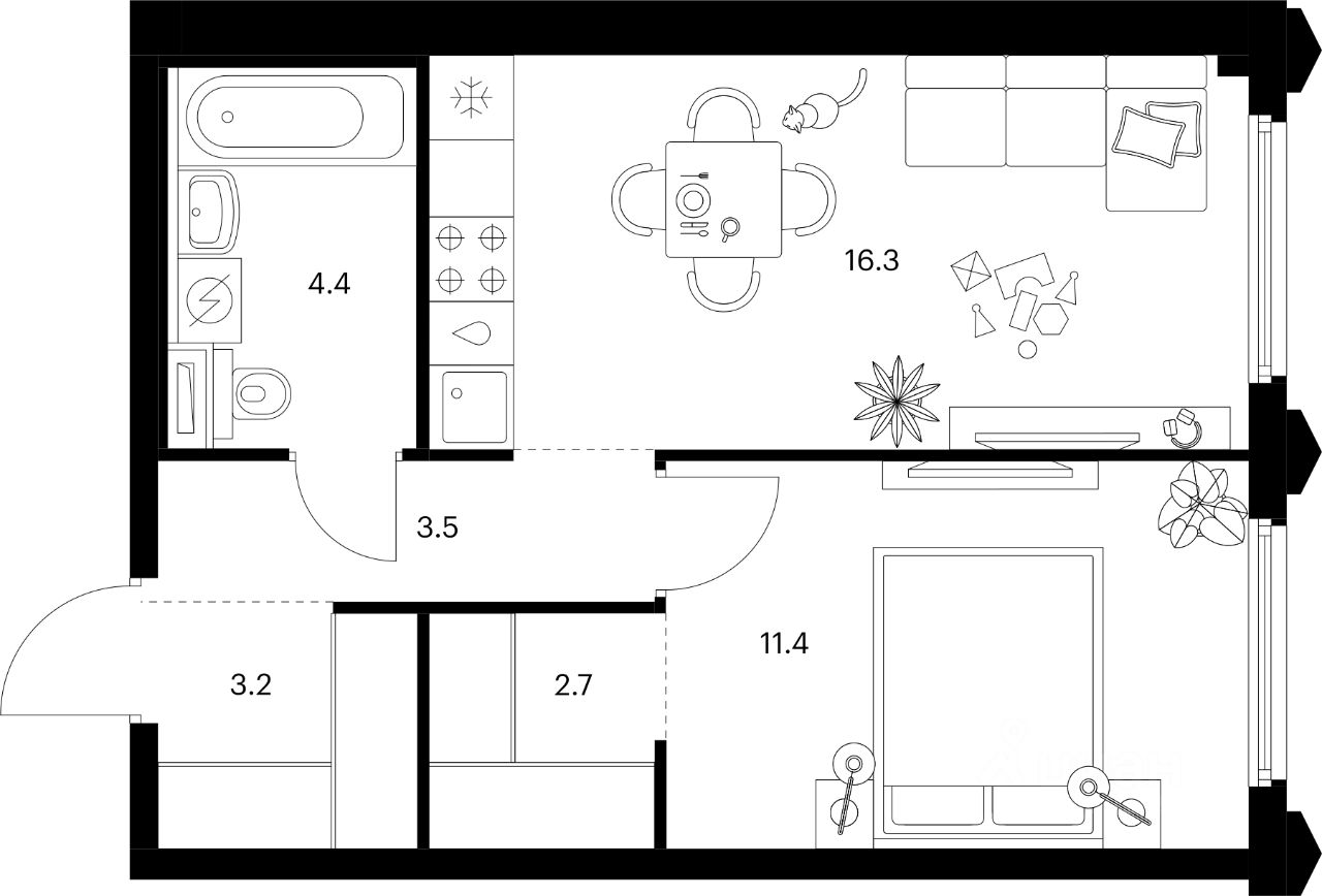 1-комн.кв., 41,5 м², 25/32 этаж