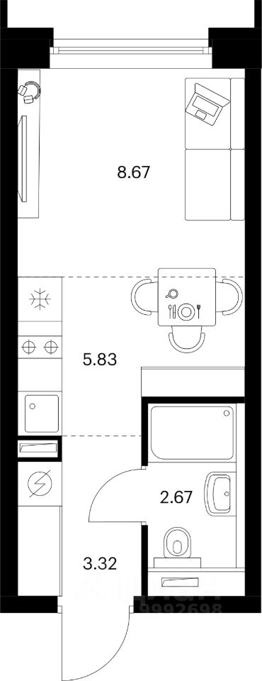 Студия, 20,5 м², 13/32 этаж