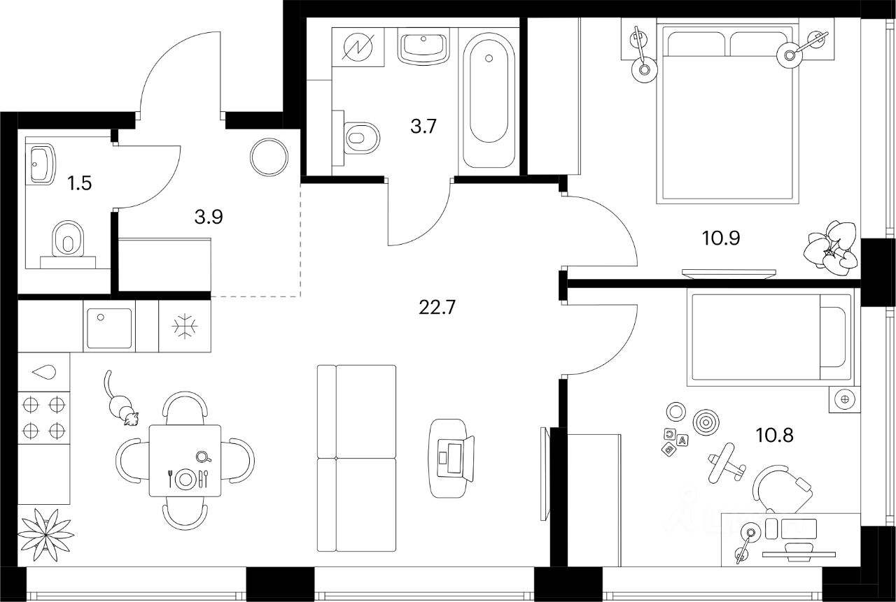 2-комн.кв., 53,5 м², 31/32 этаж