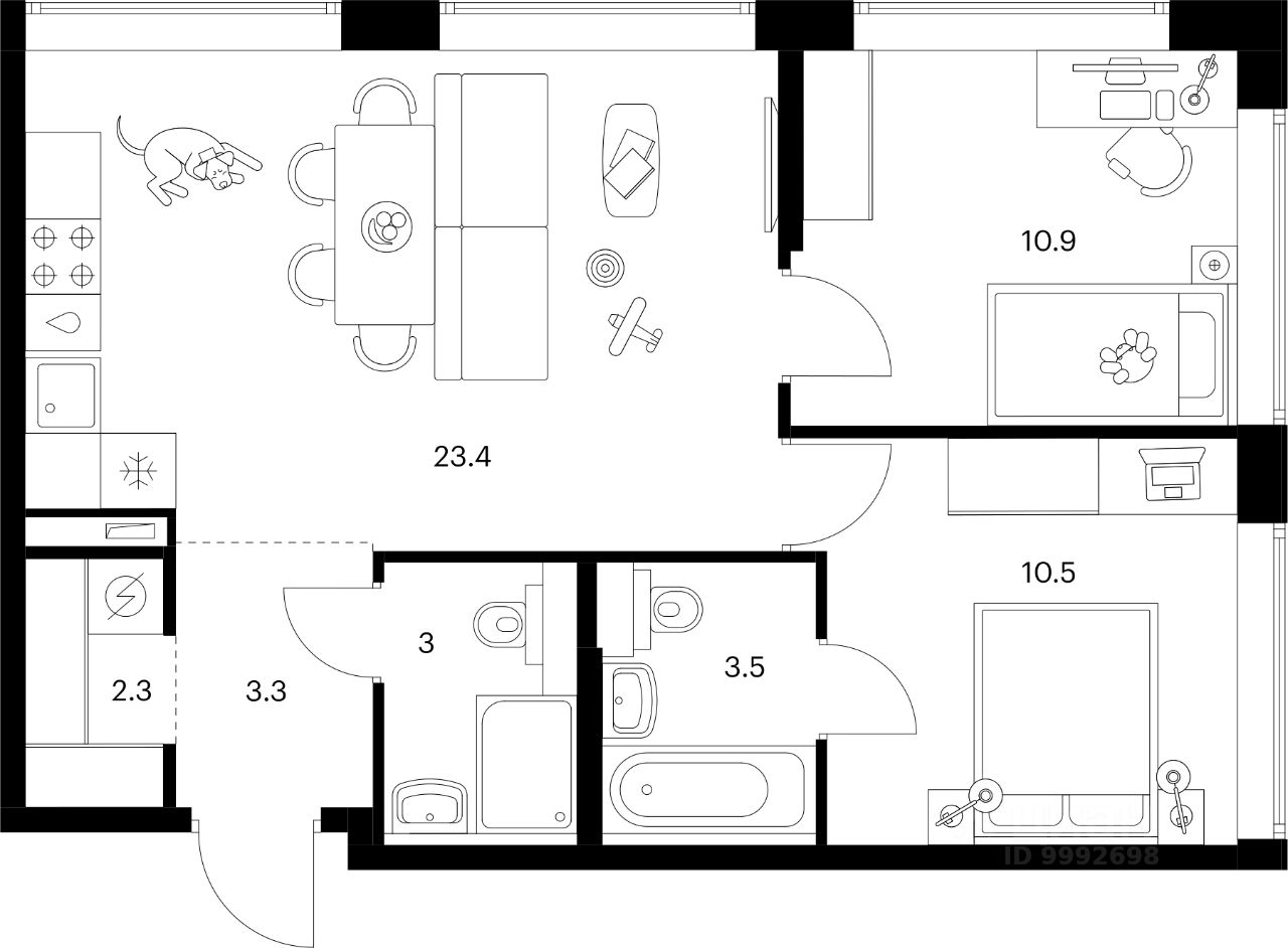 2-комн.кв., 56,9 м², 26/32 этаж
