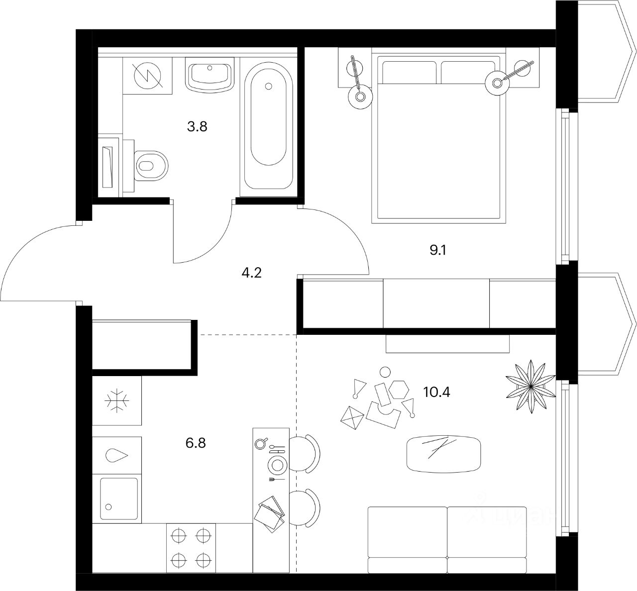 1-комн.кв., 34,3 м², 23/24 этаж